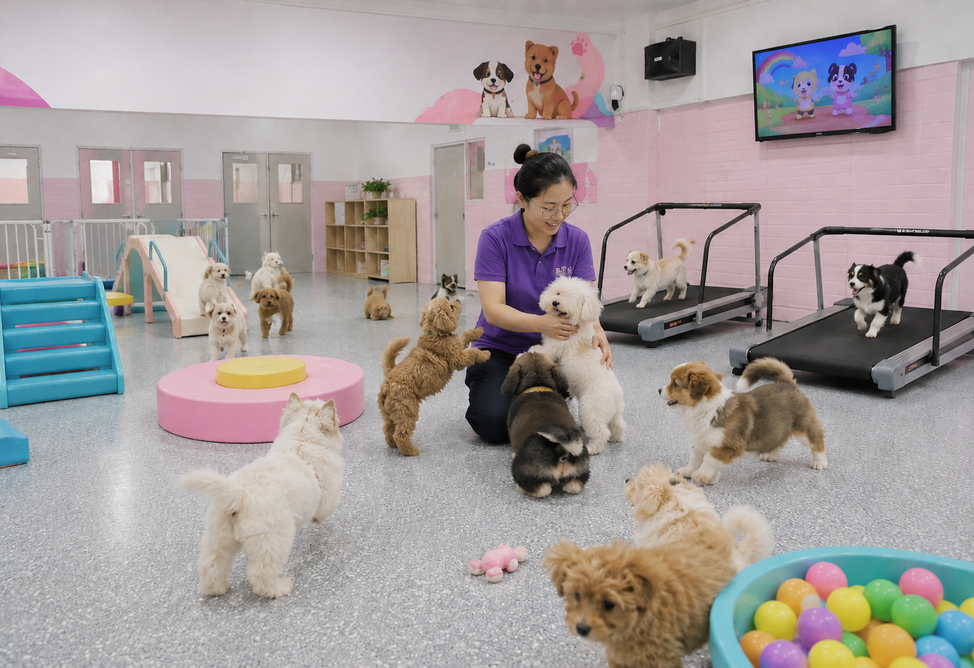  Детсад для щенков с играми, музыкой и беговыми дорожками появился в Китае
